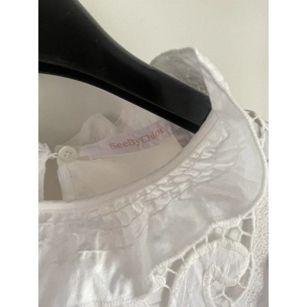 See by Chloe White Ruffle Smocked Lace Dress Paisley Ruffle US size 8 EU size 44 - Picture 10 of 11